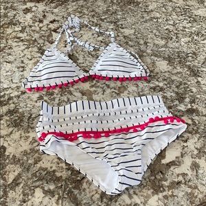 White and navy striped bikini